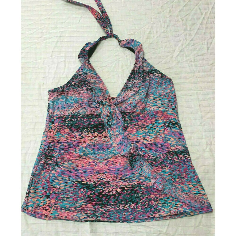 LOVE YOU ASSETS BY SARA BLANKELY WOMENS SWIM WIRE FREE RUFLETANKINI TOP SIZE XL